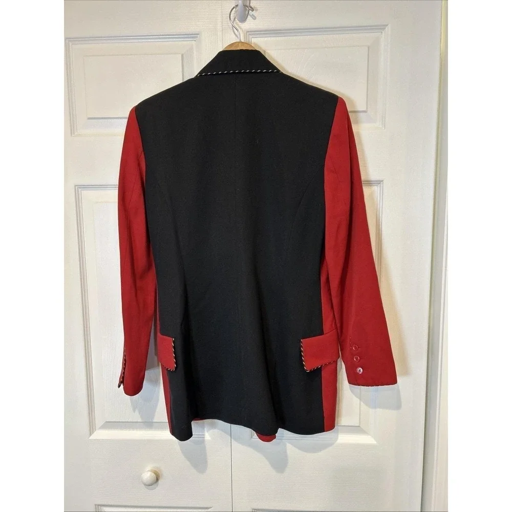 Vtg Myrene de Premonvile Womens Jacket Blazer 38 Red Black Wool‎ 80s Maximalist